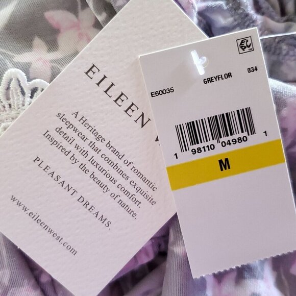 NWT Eileen West Nightgown Floral Sz M Gray Pink Cap Sleeve Modal Cottagecore - Picture 6 of 7
